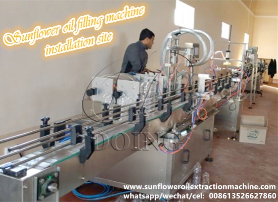 Automatic sunflower oil filling machine is being installed in Kazakhstan