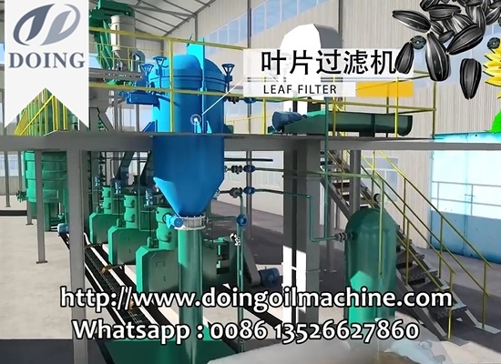 Large capacity sunflower oil production plant running process 3D video